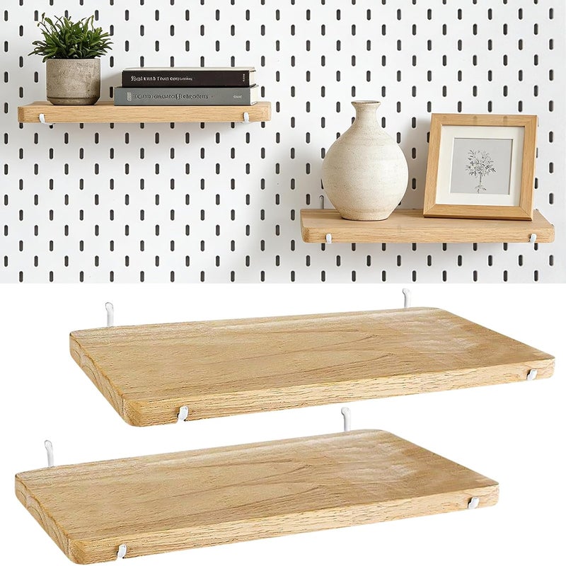 MVPower Pegboard Shelf Set of 2, High Stability Wooden Shelf with 2 Metal Hooks, 15.7" x 6.1" Wooden Peg Board Organizer - Image 1